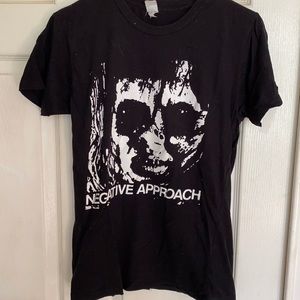Negative Approach (band) black shirt.